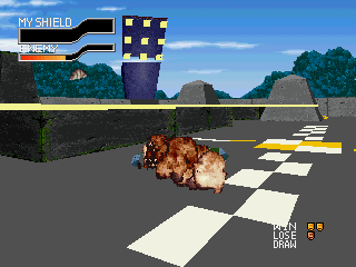 Cyber Sled (PlayStation) screenshot: Whoops! The blokes got me!