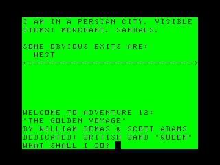 The Golden Voyage (TRS-80 CoCo) screenshot: Game start
