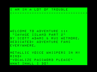Savage Island Part Two (TRS-80 CoCo) screenshot: Game start