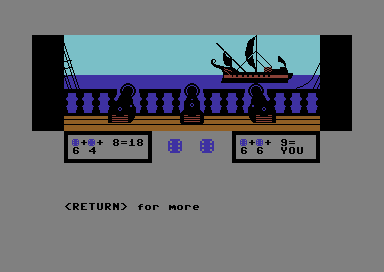 Seas of Blood (Commodore 64) screenshot: Engaged in ship-to-ship combat!