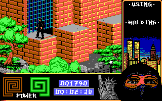 Last Ninja 2: Back with a Vengeance (DOS) screenshot: Level 1, "The Park": The <i>Bō</i>.<br> Finding a very useful martial weapon.