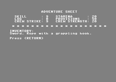 Seas of Blood (Commodore 64) screenshot: Stats screen