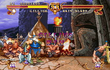 Golden Axe: The Duel (SEGA Saturn) screenshot: It takes a generic dwarf to defeat a generic barbarian!