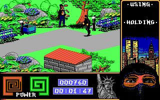 Last Ninja 2: Back with a Vengeance (DOS) screenshot: Level 1, "The Park": The Joggler.<br> Appearances will deceive you.