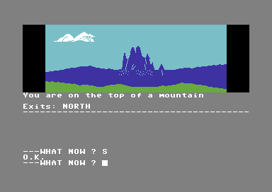 Seas of Blood (Commodore 64) screenshot: The glorious vista from your final destination... curiously, indicating a palette-shifted iceberg. Just what /is/ that thing supposed to be, anyway?
