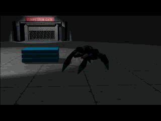 Cyber Sled (PlayStation) screenshot: Each opponent has a short FMV intro scene to highlight his special abilities.