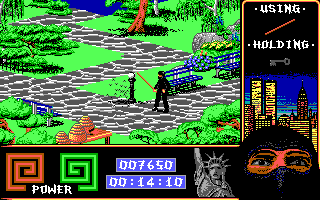 Last Ninja 2: Back with a Vengeance (DOS) screenshot: Level 1, "The Park": The Bees.<br> Better run <i>Armakuni</i>.