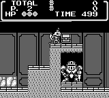 Disney's DuckTales (Game Boy) screenshot: The Transylvania stage: now, a little Treasure Chest blocks Uncle Scrooge's way...
