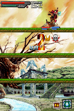 Guilty Gear: Dust Strikers (Nintendo DS) screenshot: Sol Badguy makes a 2 hit combo.