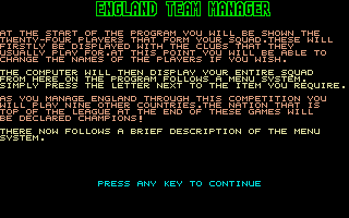England Team Manager (Atari ST) screenshot: part of the instructions