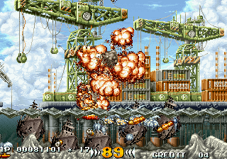 In the Hunt (SEGA Saturn) screenshot: Looking at these screenshots makes it obvious that the game was made by the same people who made Metal Slug.