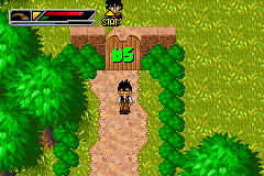 Dragon Ball Z: Buu's Fury (Game Boy Advance) screenshot: The number at the door indicates the level needed to break it and the colour indicates the character.
