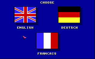 HeroQuest II: Legacy of Sorasil (Amiga) screenshot: Language selection