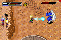 Dragon Ball Z: Buu's Fury (Game Boy Advance) screenshot: Gohan using an Electric Kamehame against Dabura.