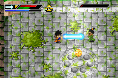 Dragon Ball Z: Buu's Fury (Game Boy Advance) screenshot: Goten and Ninja Boss fighting over a dragon ball.
