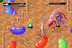 Dragon Ball Z: Buu's Fury (Game Boy Advance) screenshot: Goku as a Super Saiyan 3 fighting Janemba.