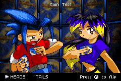 Duel Masters: Shadow of the Code (Game Boy Advance) screenshot: The coin toss to see who goes first.