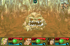 Mazes of Fate (Game Boy Advance) screenshot: Some of the rocks are alive and have a very high defence