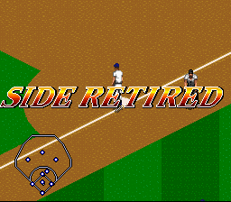 MLBPA Baseball (SNES) screenshot: That's three outs. Side retired.