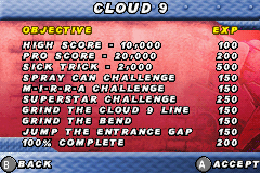 Dave Mirra Freestyle BMX 2 (Game Boy Advance) screenshot: By completing objectives you get exp points which in turn - if enough - will allow you to advance to the next stage.