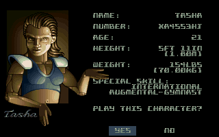 Impossible Mission 2025 (Amiga) screenshot: Character profile