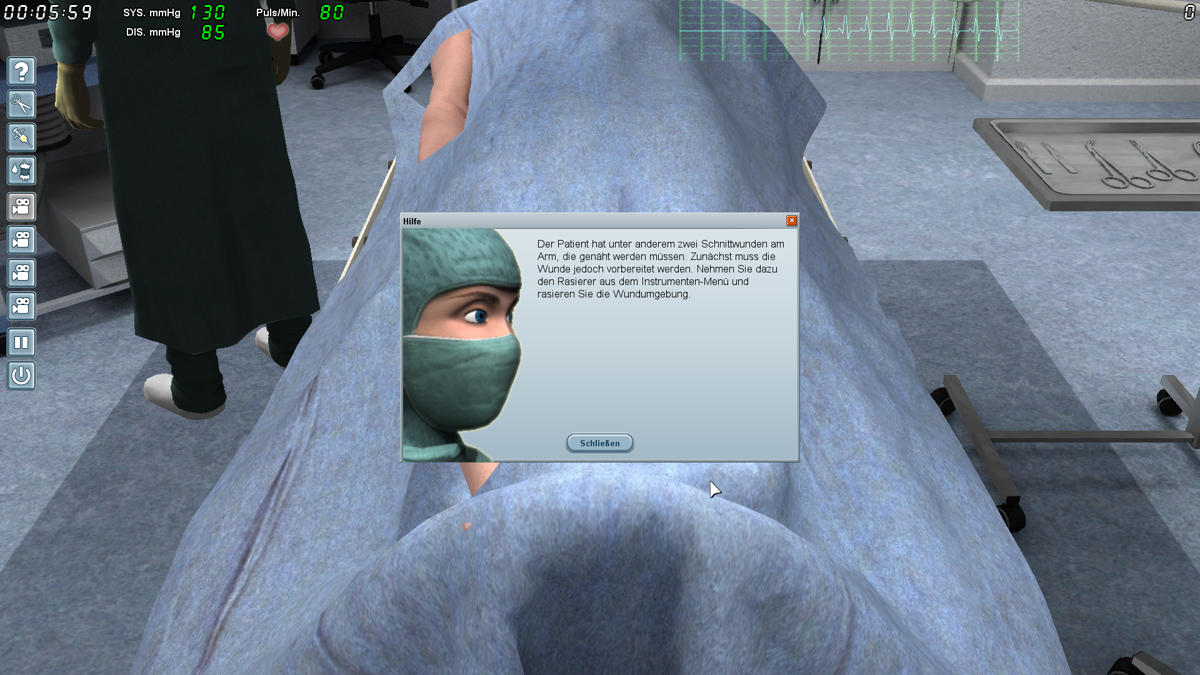 Surgery Simulator 2011 (Windows) screenshot: The nurse announces every step