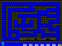 Run Baby Run (ZX Spectrum) screenshot: Level 4 id the Grantham Scrap Yard
