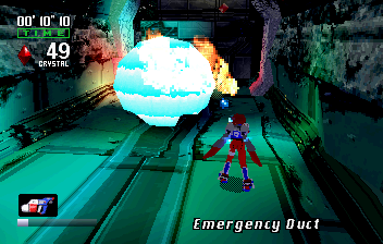 Burning Rangers (SEGA Saturn) screenshot: The charged shot puts out large burning areas, but it doesn't create crystals.