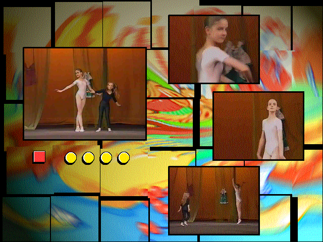 Multimedialny Świat Jana Brzechwy (Windows) screenshot: A live-action clip demonstrating a dance based on the poem "Tańcowała igła z nitką" (The Dance of Needle and String)
