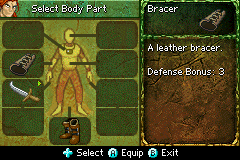 Mazes of Fate (Game Boy Advance) screenshot: The equipment screen