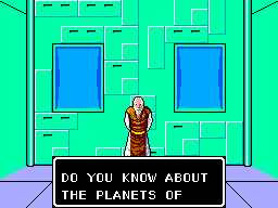 Phantasy Star (SEGA Master System) screenshot: Visiting a house, talking to a character