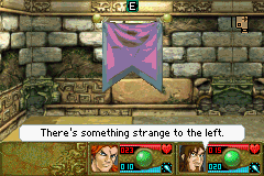 Mazes of Fate (Game Boy Advance) screenshot: The check ability allows you to spot fake walls