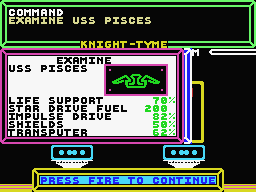 Knight Tyme (MSX) screenshot: Examining the ship