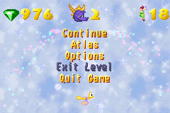 Spyro: Season of Ice (Game Boy Advance) screenshot: In game menu