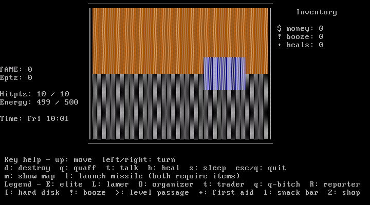 Mazzembly 3D (DOS) screenshot: Keys, commands and legend