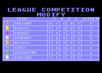 Kick Off (Atari 8-bit) screenshot: League Competition