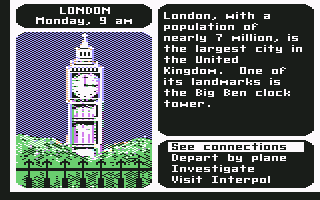 Where in the World Is Carmen Sandiego? (Commodore 64) screenshot: London