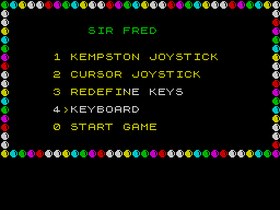 Sir Fred (ZX Spectrum) screenshot: Main menu