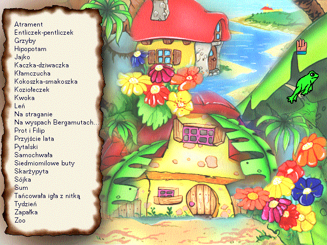 Multimedialny Świat Jana Brzechwy (Windows) screenshot: Main menu, with animated character popping up constantly
