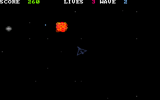 Rocks (DOS) screenshot: Examining an asteroid's resistance to shear deformation. (It failed.)