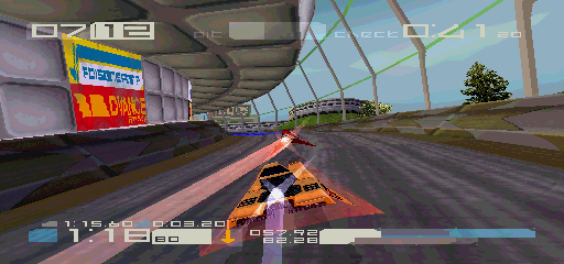 WipEout 3 (PlayStation) screenshot: Those glass windows are an awesome touch.