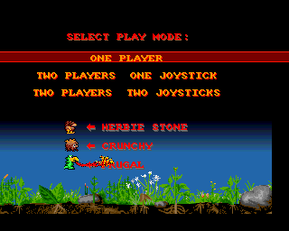 Dugger (Amiga) screenshot: Main menu, featuring character profiles.