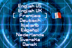 Galidor: Defenders of the Outer Dimension (Game Boy Advance) screenshot: Wow, what a lot of languages to select