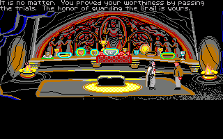 Indiana Jones and the Last Crusade: The Graphic Adventure (Amiga) screenshot: The Grail Knight guards the Holy Grail.