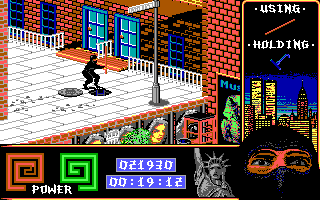 Last Ninja 2: Back with a Vengeance (DOS) screenshot: Level 2, "The Street": Entering the sub-word of "The Sewers".<br>