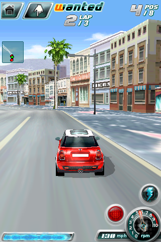 Asphalt 4: Elite Racing (iPhone) screenshot: Cruising along the in-game replica of the Hollywood Walk of Fame