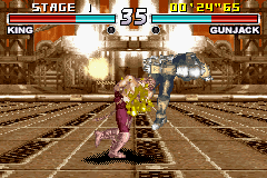 Tekken Advance (Game Boy Advance) screenshot: King charging to Gunjack.
