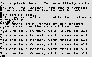 Zork (Atari ST) screenshot: A death, then reincarnation in a blasted forest maze