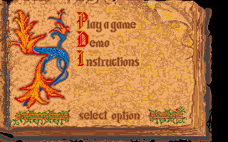 Questron II (Amiga) screenshot: Start menu