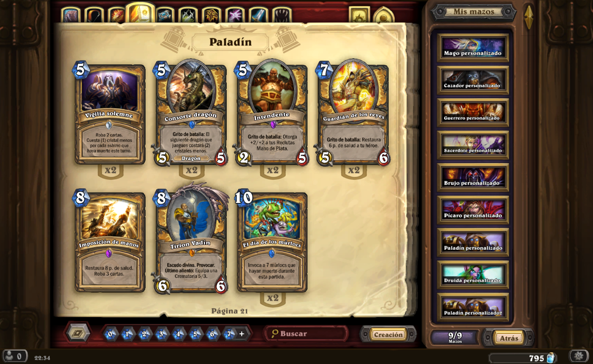 Hearthstone: Heroes of WarCraft (Windows) screenshot: My collection, some of the most expensive Paladin cards